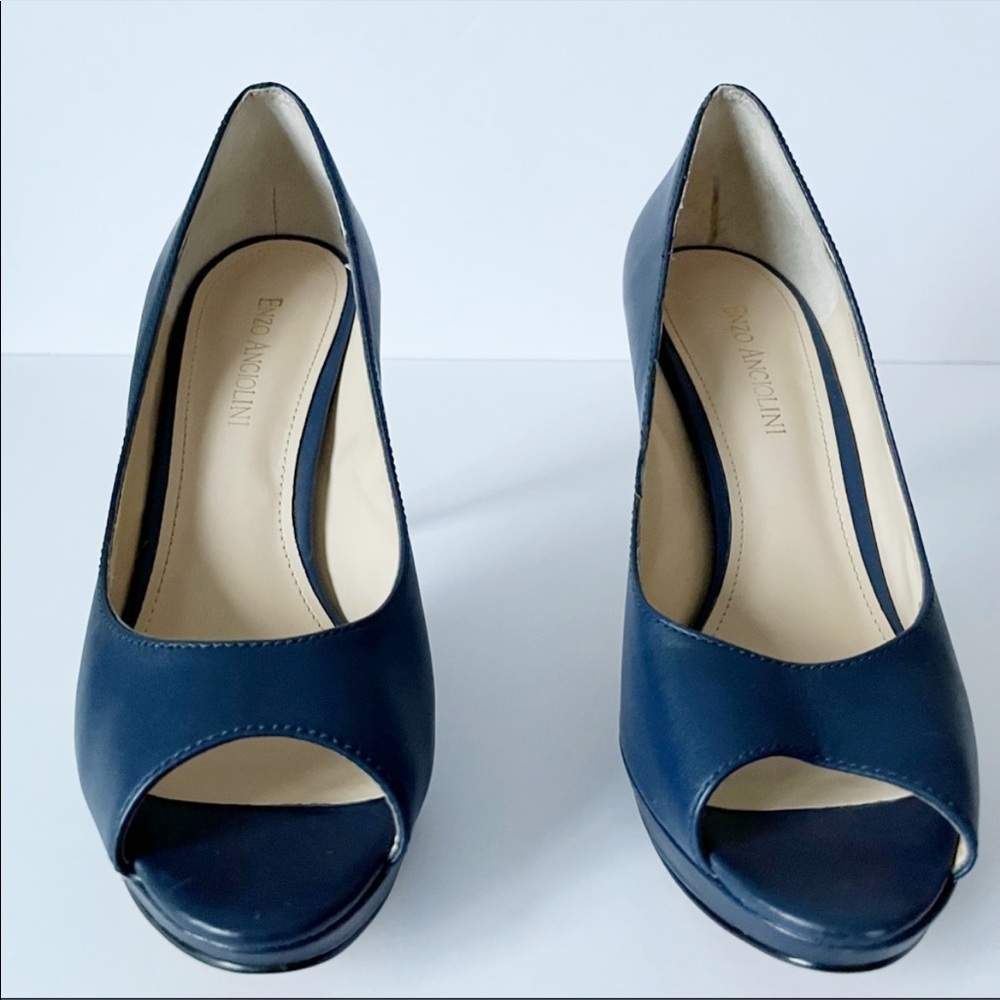 Enzo Angiolini Leather Open Toe Pumps Blue 7.5 - Picture 2 of 9